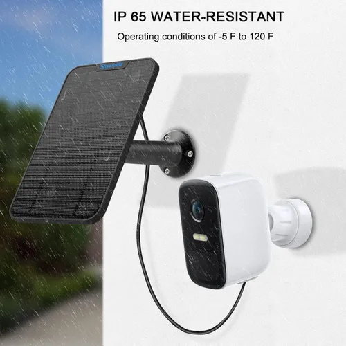Vista 5 de Panel solar compatible con Eufycam 3/3C/2C/2C Pro/2/2 Pro/E20/E40/E/S40/S220/L40/L20, con cable de carga impermeable de 13.1 pies, IP65 resistente a