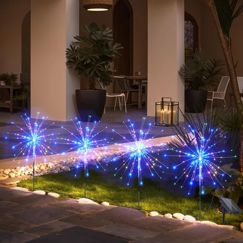 Vista 17 de Anordsem Luces Solares Decorativas para Exteriores: Alambre de Cobre Flexible con 120 Cuentas LED de Fuegos Artificiales - Impermeables 2 Modos