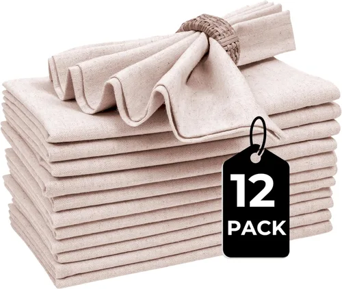 Vista 2 de Bedding Craft Juego de 12 servilletas de cena de tela de lino de linaza y algodón - 18x18 pulgadas, naturales con dobladillo, de tela reutilizable