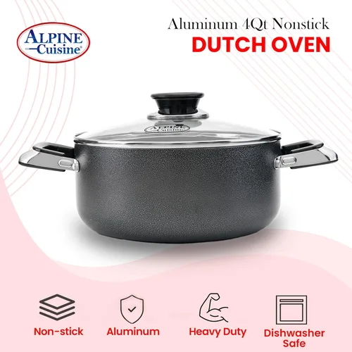 Vista 5 de Alpine Cuisine Olla antiadherente de 4 cuartos con tapa de vidrio templado y asas de transporte, utensilios de cocina multiusos, horno holandés