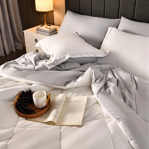 Vista 4 de Juego de edredón reversible de 8 piezas, juego de cama King con edredón, sábanas, faldas de cama, fundas de almohada y fundas de almohada, cama