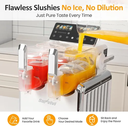 Vista 4 de Heynemo Dual-Tank Slush Machine for Home: 169oz Frozen Drink Maker with Rapid Chill Technology, Self-Cleaning System & 5 Drink Modes, Keeps Drinks
