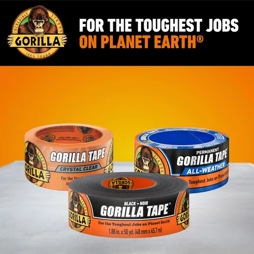Vista 8 de GORILLA Cinta adhesiva para conductos, cinta negra, 1.88 pulgadas x 50 yardas (paquete de 1) - Resistente para uso pesado y resistente a