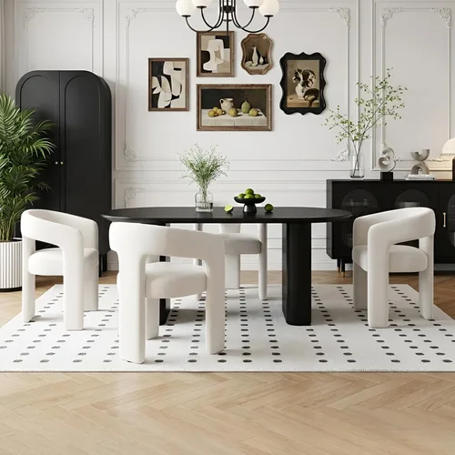 Vista 12 de Silla de Comedor Moderna Sherpa Tipo Barril Tapizada en Pelo Sintético para Comedor con Brazo Silla Auxiliar de Acento Cómoda para Cocina/Sala