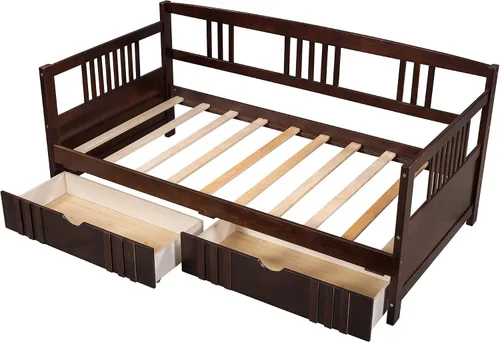 Vista 4 de Harper & Bright Designs Marco de sofá cama de tamaño individual con 2 cajones, sofá cama de madera para dormitorio, sala de estar, cama
