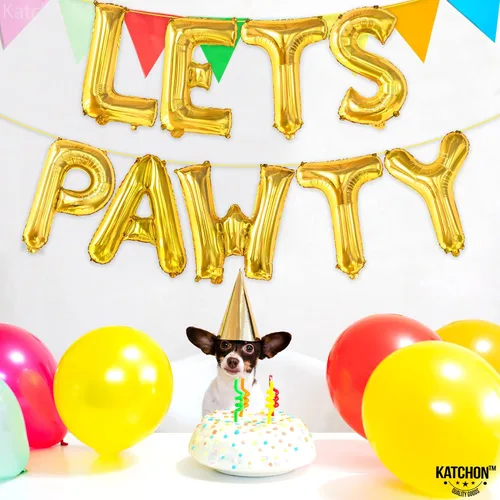 Vista 2 de KatchOn, Lets Pawty Globos dorados – 16 pulgadas Lets Pawty Banner Oro