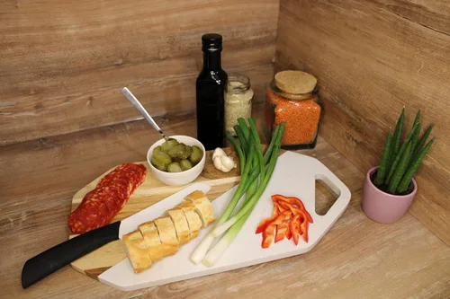 Vista 8 de Wood Marble Cutting Board - 15.8x8.5 - Acacia & White Marble Serving Board with Hanging Hole - Natural Chopping & Charcuterie Platter for Cheese