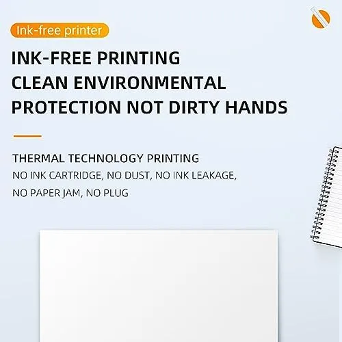 Vista 3 de Impresora térmica portátil A4 Mini impresora térmica 200dpi impresora sin tinta Bluetooth recargable impresora para oficina