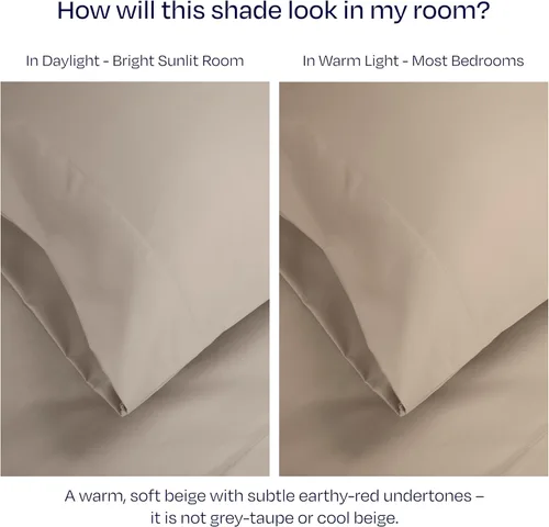 Vista 5 de California Design Den Fundas de Almohada Tamaño Queen Juego de 2 - 1000 Hilos Satén, Suaves y Gruesas 100% Algodón Fundas de Almohada Beige