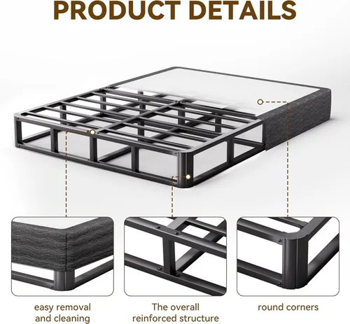 Vista 4 de Vipbear Somieres de plataforma de metal Queen de 5 pulgadas, acero resistente, resortes de caja tamaño Queen, base de colchón resistente y listones
