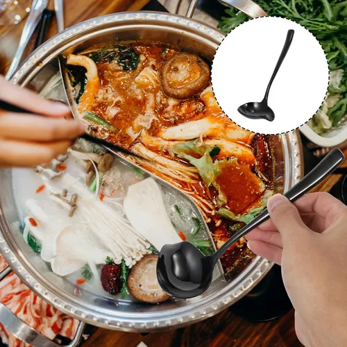 Vista 7 de OSALADI Cucharón pequeño para salsa, cucharón de acero inoxidable con boquilla, cucharón de sopa para salsa, cuchara de decoración de postres