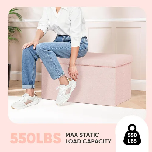 Vista 187 de PINPLUS Otomanas otomanas de almacenamiento con forma cuadrada con reposapiés de almacenamiento para sala de estar, asiento otomano Boucle para Gris