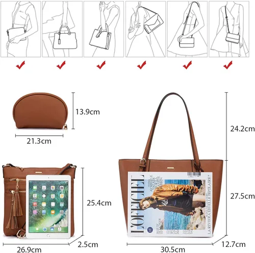 Vista 4 de Bolsas para mujer para llevar al hombro una bolsa grande una tipo cartera una tipo vagabundo juego de 3 piezas