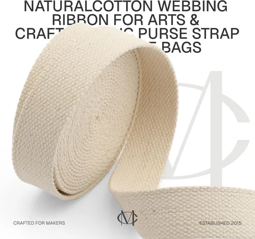 Vista 6 de CRAFTMEMORE Cinta de algodón natural para artes y manualidades, correa de tela para bolso, cinturón, bolsas de mano (1 pulgada, 5 yardas)