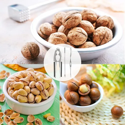 Vista 5 de Nut Crackers - Galletas de nuez de alta resistencia con 2 tenedores/púas de acero inoxidable para mariscos, cascanueces con mango antideslizante