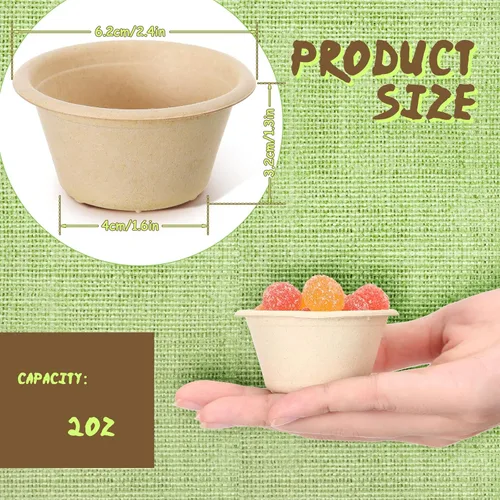 Vista 2 de Sieral Vasos de fibra de bagazo natural de 2 onzas, comida desechable, caña de azúcar, pequeña porción de muestra, biodegradables, compostables