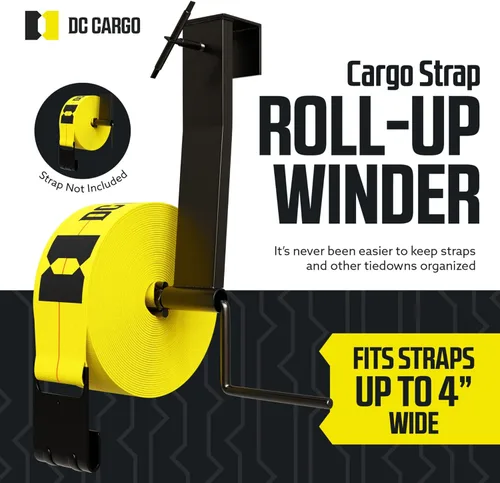 Vista 3 de Carrete de correa de amarre para carga, con recubrimiento de pintura electrostática negra. Correa enrollable de elevación para remolque de base