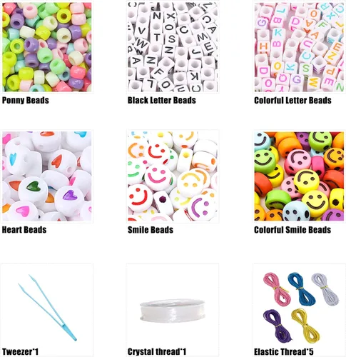 Vista 7 de LIS HEGENSA Cuentas de Pony a Granel, Cuentas Kandi para Hacer Collares de Joyería, Trenzado de Cabello, Kits de Fabricación de Pulseras, Cuentas