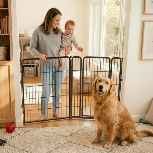 Vista 33 de FXW Puerta para perros extra ancha diseñada para uso en interiores, ancho ajustable de hasta 165 pulgadas de ancho