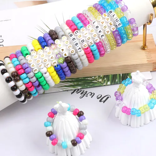 Vista 6 de 1000 Cuentas de Poni para Pulsera de 9mm Cuentas de Barril de Plástico Marrón para Collar, Cuentas de Cabello para Trenzas, Llavero, Fabricación