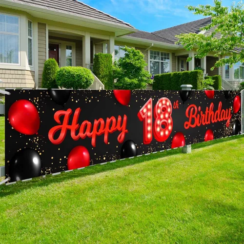 Vista 41 de TfNl Bn Feliz Cumpleaños Rojo y Negro Banner (10)