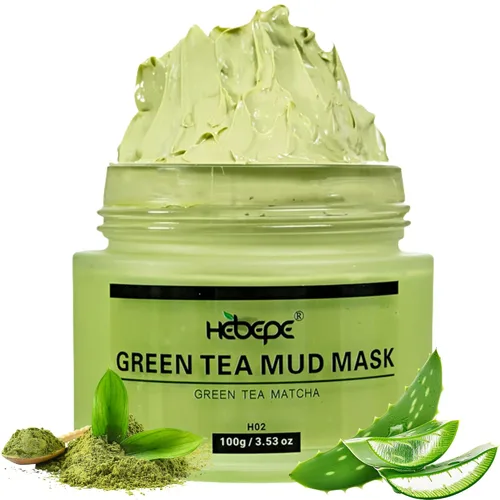 Máscara de barro de té verde matcha con aloe vera, limpieza profunda, hidratante y relajante mascarilla facial de arcilla volcánica, 3.53 oz/100g