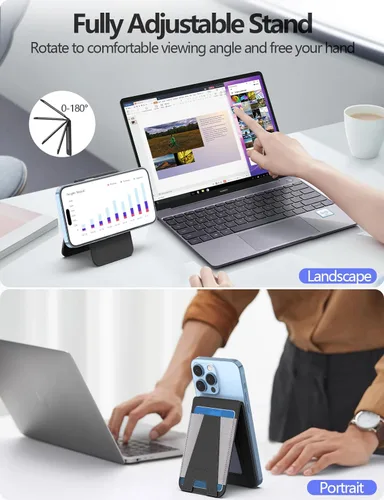 Vista 3 de Cartera magnética para Apple Magsafe, diseñada para cartera MagSafe, cartera magnética de cuero Eiffel-Tower con soporte ajustable para iPhone 16/16