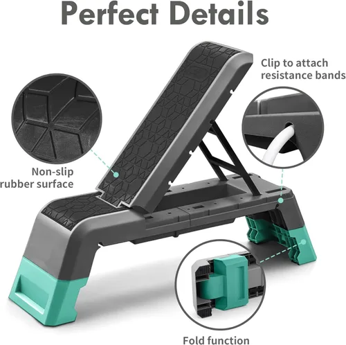 Vista 6 de leikefitness Plataforma aeróbica multifuncional con plataforma de entrenamiento de cable, banco de mancuernas ajustable, banco de pesas
