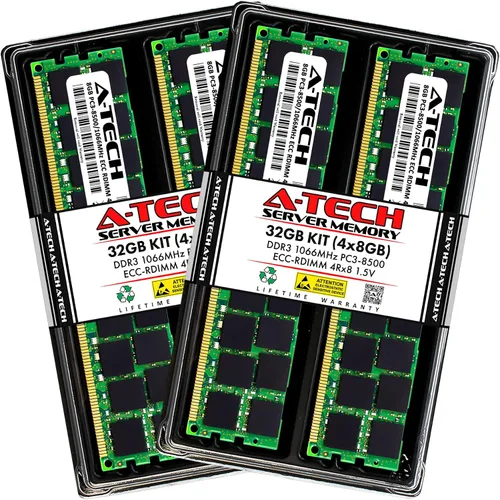 Vista 182 de A-Tech 4GB DDR3 1333MHz PC3-10600R ECC RDIMM 1Rx4 Rango único 1.5V Registrado DIMM 240-Pin Módulo de actualización de memoria RAM de servidor 1