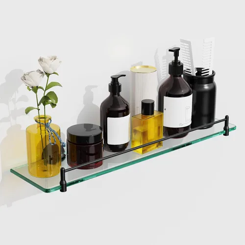 Vista 20 de Estantes de baño de vidrio, estantes flotantes dorados cepillados para pared, rectangular, moderno, estante de vidrio de acero inoxidable