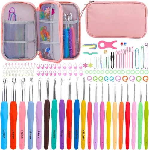 Vista 10 de IMZAY Juego de 54 piezas de agujas de crochet, kit de ganchos de crochet con estuche de almacenamiento, agujas ergonómicas para tejer de punta romo