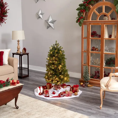 Vista 3 de Árbol de Navidad artificial de abeto de montaña de Colorado delgado de 4 pies con 150 multifunción con control remoto), micro luces LED blancas