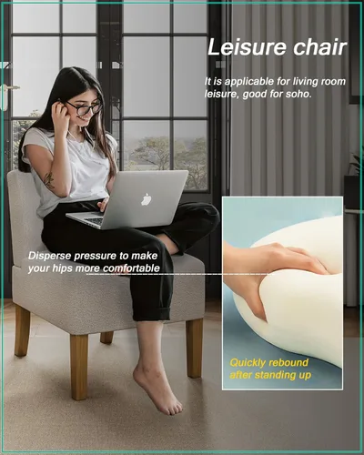 Vista 3 de Silla decorativa sin brazos para dormitorio, moderna silla de tocador con patas de madera maciza, cómoda silla tapizada para dormitorio, silla