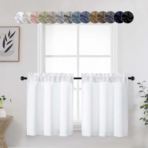 Vista 50 de Aqua Cafe - Juego de 2 paneles de cortinas opacas de 24 pulgadas de largo, con aislamiento térmico suave y sólido, para ventanas de baño, sótano