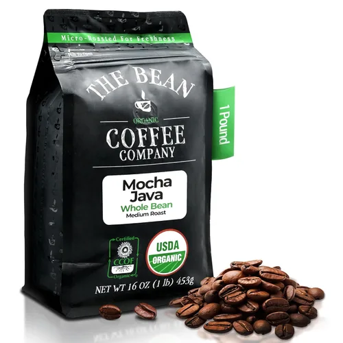Vista 67 de The Bean Organic Coffee Company Mocha Java, tostado medio, café en grano entero, bolsas de 16 onzas (paquete de 2)