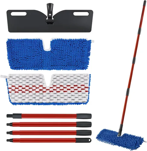 Juego de trapeador de polvo de microfibra para limpieza de pisos, trapeador plano para limpieza en húmedo y seco, lavable para mopa de piso de