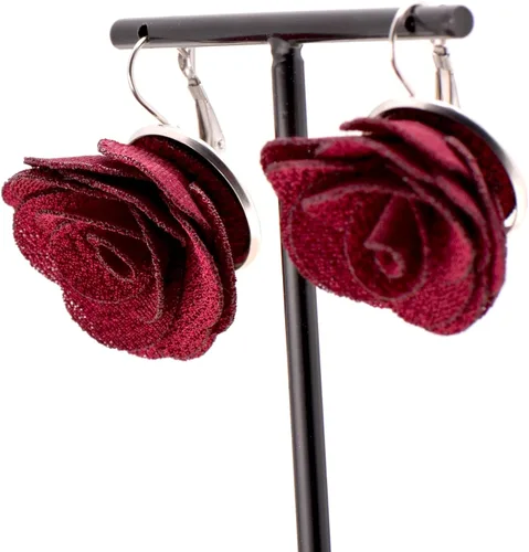 Vista 5 de Joseph Brother - Aretes de rosas grandes para mujer, con cierre de palanca, color rojo vino