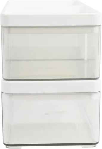 Vista 8 de Martha Stewart Grady - Cajas de almacenamiento apilables de plástico transparente con tapas de plástico blanco, juego de 3