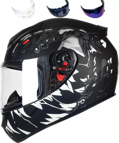 Vista 16 de HTLNUZD - Casco de motocicleta de cara completa, compatible con Pinlock, viseras transparentes y tintadas, modelo aprobado por DOT, casco de moto