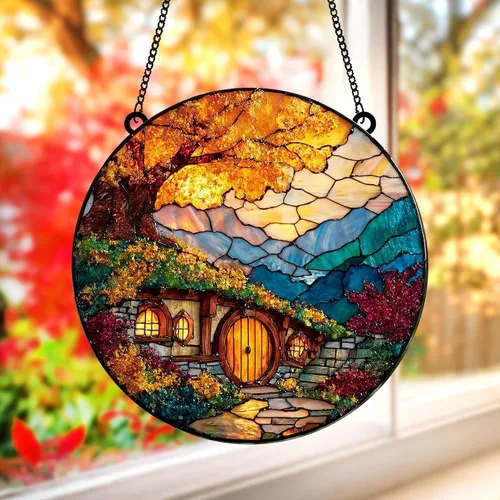 Vista 31 de Tropical Pineapple Blossoms Acrylic Suncatcher - Faux Handmade Stained Glass Window Hanging Ornament for Display, Home Decor & Gift Idea for