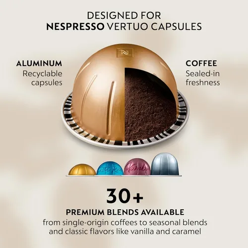 Vista 5 de Nespresso Vertuo Next - Cafetera prémium para café y espresso de Breville con espumador de leche Aeroccino