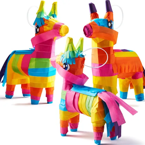 3 pcs Mini Donkey Pinatas 7"x5.5" Cinco De Mayo Rainbow Color for Fun Fiesta Taco Party Supplies, Luau Event Photo Props, Mexican Theme Decoration,