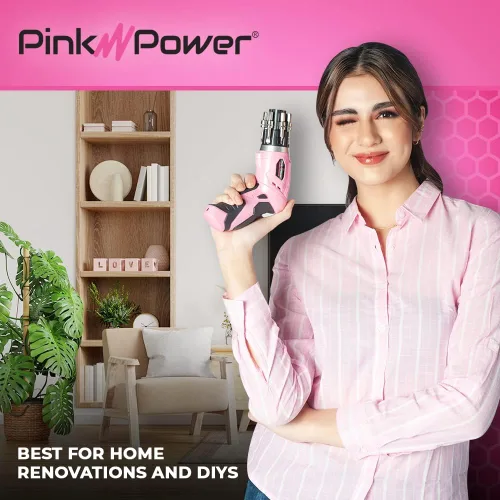 Vista 5 de Pink Power, taladro eléctrico de 4,8 Volt, recargable, juego de desarmadores con nivel de burbuja. Destornillador pequeño con mango pivotante