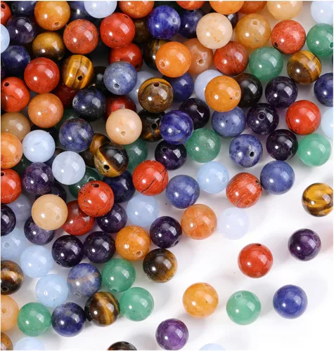 Jovivi 7 Cuentas de piedra natural de chakras, coloridas, 100 piezas de 0.315 pulgadas (8 mm), cuentas de cristal de sanación de energía mezcladas 7