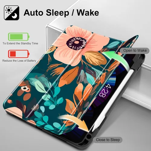 Vista 3 de May Chen Funda para iPad Pro de 11 pulgadas (4ª, 3ª, 2ª y 1ª generación) 2022 2021 2020 2018, soporte triple + soporte para lápiz + encendido