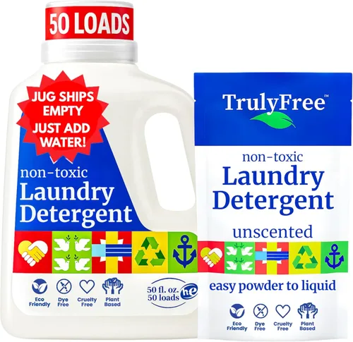 Vista 9 de Truly Free Detergente Natural para Ropa para Piel Sensible Ecológico, a Base de Plantas, Seguro para Ropa de Bebé Polvo Limpio y Fácil