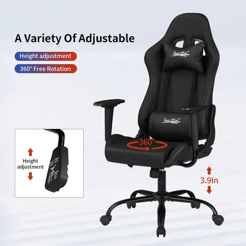 Vista 27 de Silla ergonómica para videojuegos, silla de juegos con reposacabezas, silla de computadora de oficina con ruedas y soporte lumbar, silla