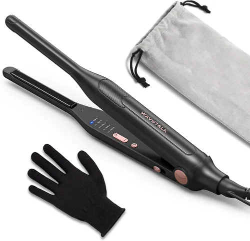 Wavytalk Plancha plana pequeña de 3/10", Plancha plana de lápiz para cabello corto, corte de duendecillo y flequillo, rizador de pelo para cabello