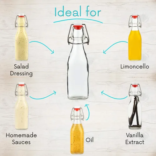 Vista 8 de WILLDAN Juego de 6 botellas de vidrio con tapa abatible de 8.5 onzas, botellas de cerveza con tapa abatible para kombucha, kéfir, extracto