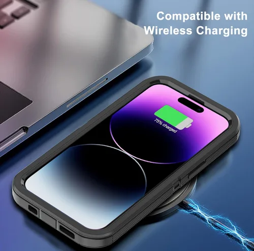 Vista 5 de Annymall Funda para iPhone 14 Pro Max con 2 protectores de pantalla, resistente de servicio pesado a prueba de golpes, protección contra caídas